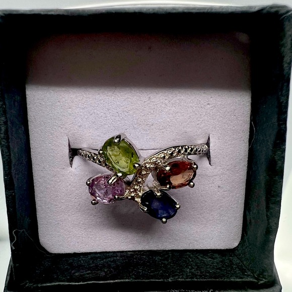 💎Adjustable Sterling Silver .925 Ring Multi Tourmaline in Butterfly Design - Picture 1 of 2